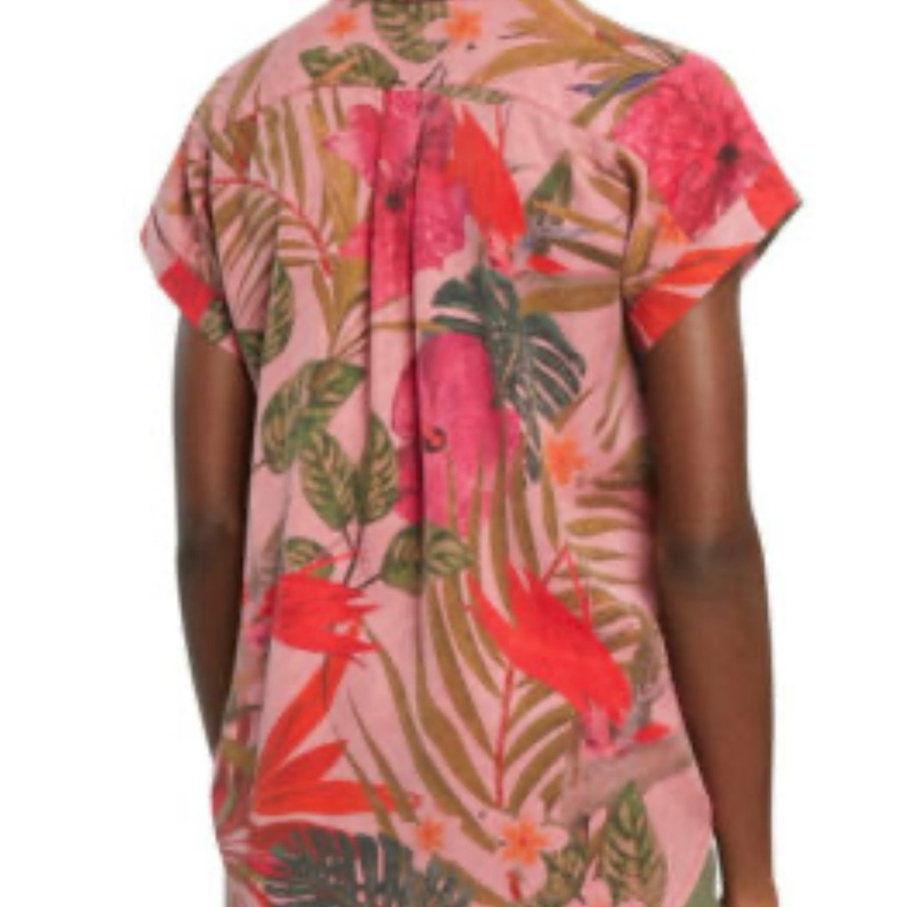 Desigual Tropical Print Pink Button-Up Women's Top sz XL - Picture 4 of 7